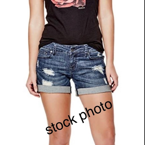 NWT GUESS Monet Cuff, Mid-Rise, Distressed Denim Jean Shorts 25 - Picture 7 of 10